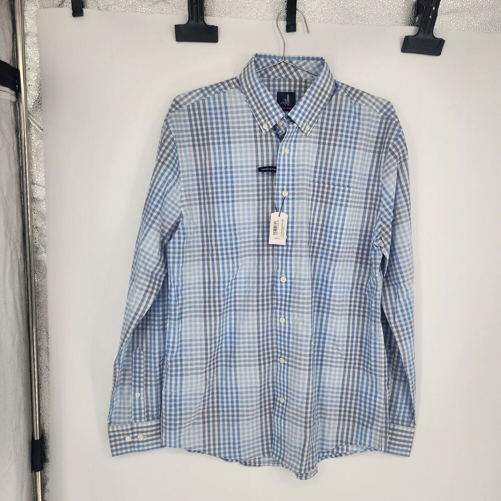 Johnnie-O‎ Men's Blue Gingham Medium Bradshaw Long Sleeve Shirt NWT